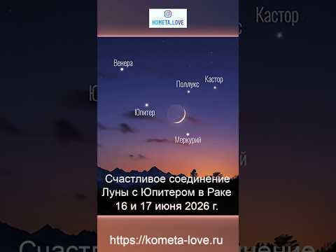 16-17 июня 2026 - Счастливые соединения планет в Раке! Новая Луна+ Юпитер+Венера (7-12 июня 2026)